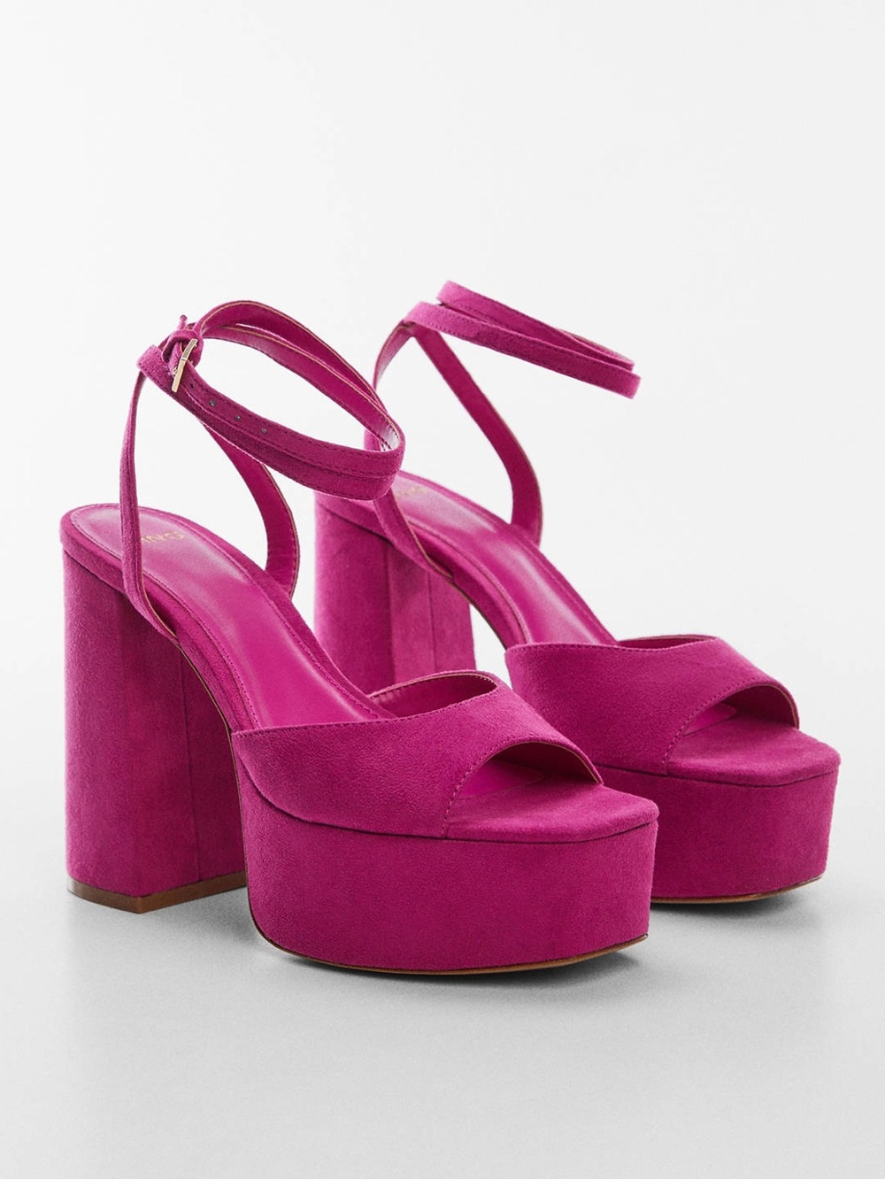 MANGO • Fuchsia Pink Faux Suede Ankle Cuff Platform Sandals • Size 6